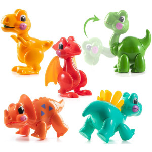 Prextex Small Baby Dinosaur Toys For Toddlers 3 Years And Up Set Of Cartoon Dinosaur Figures Safe Abs Plastic With Round Edge