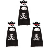 Riorand Cartoon Pirate Dress Up Satin Capes Cosplay Birthday Party Kids Costume 3Pcs Black