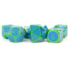 Fanroll By Metallic Dice Games 16Mm Metal Polyhedral Dnd Dice Set Green Wblue Enamel Role Playing Game Dice For Dungeons And