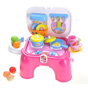 2In1 Folding Kitchen Cooking Set Pretend Kitchen Playset Wlighted Stove Pots Utensils Vegetable Play Foods Lights An