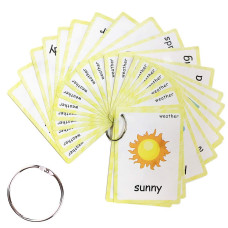 Santsun 24 Pcs Weather Flashcards Set Classroom Decorations Kindergarten Teacher Tools Educational Teaching Picture Word C