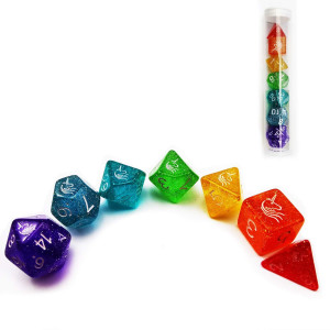 Bescon Unicorns Rainbow Sparkled Polyhedral Dd Dice Set Of 7 Colorful Rpg Role Playing Game Dice 7Pcs Set