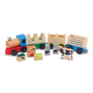 Melissa Doug Wooden Farm Train Set Classic Wooden Toy 3 Linking Cars