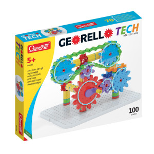 Quercetti Georello Tech Starter Building Set Includes 100Pieces To Construct 3D Structures With Gears And Chainlink For Ki