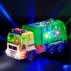 Zetz Brands Toy Garbage Truck With 4D Lights Sounds For Boys Toddlers Kids 3 Trash Trucks Vehicle Push Toy Car Bump G