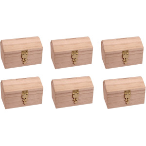 Pack Of 6 Ready To Decorate Wood Treasure Chest Box Savings Bank With Coin Slot Hinged Lid And Lockable Front Clasp Diy Craft