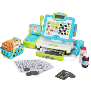 Fs Pretend Play Calculator Cash Register Toy As Preschool Gift For Kids Classic Count Toy With Sound Microphone Scanner Pret