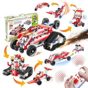 Qmecha 16 In 1 Stem Rc Car Remote Control Stunt Rc Tank 458 Pcs Rc Car Kit Learning And Educational Rc Snowmobile Gifts For