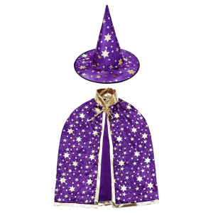 Newland Wizard Costume Kids,3-10 Years Wizard Cape And Hat,Kids Cloak Dress Up Party Supplies For Halloween Christmas Cosplay