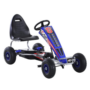 Aosom Pedal Go Kart 4 Wheels Pedal Ride On For Boys Girls With Rubber Wheels Adjustable Seat Sharp Handling Blue