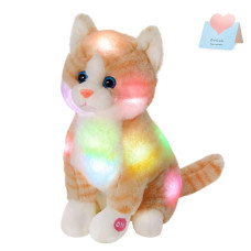 Bstaofy Led Cat Stuffed Animal Kitten Plush Toy Floppy Soft Adorable Gift For Kids Toddlers On Christmas Birhtday Halloween Fest