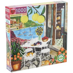 Eeboo Piece And Love Cats In Positano 1000 Piece Square Adult Jigsaw Puzzle Puzzle For Adults And Families Glossy Sturdy Pie