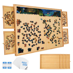 1500 Piece Wooden Puzzle Board 4 Drawers And Cover 34 X 26 Wooden Jigsaw Puzzle Table Portable Puzzle Board Storage Puzzle