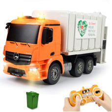 Double E Benz Licensed Remote Control Garbage Truck Electric Recycling Toy Set With Trash Bin Real Lights Rechargeable Waste Man