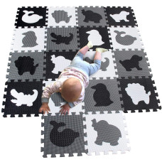 Mqiaoham 18 Pieces Puzzle Play Mats Soft Baby Play Mat Kids Interlocking Foam Floor Tiles Toddlers Carpet Playmats Animal G30