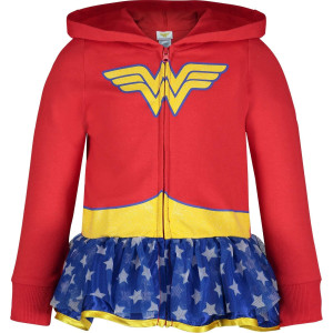 Warner Bros Justice League Wonder Woman Little Girls Zip Up Costume Hoodie Red 78