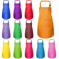 Maimee 12 Pieces Kids Apron With Pocket Children Adjustable Chef Apron For Cooking Baking Painting