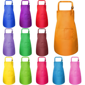 Maimee 12 Pieces Kids Apron With Pocket Children Adjustable Chef Apron For Cooking Baking Painting