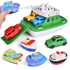 FUN LITTLE TOYS Toy Boat Set with 4 Mini Cars & Squirters