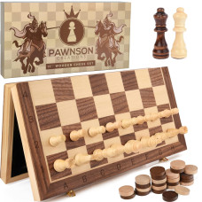 Magnetic Wooden Chess Checkers Set For Kids And Adults 15 Staunton Chess Set Travel Portable Folding Chess Board Game Set