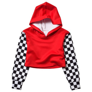 Long Sleeve Crop Sweatshirts For Teens Kids Cropped Plaid Hoodie Pullover Sweat Shirts