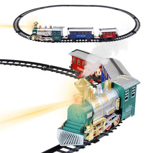 Wesprex Electric Train Set For Kids Wheadlight Realistic Sound Batteryoperated Toy Train 1 Locomotive 2 Compartments 10 R