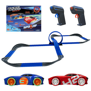 Tracer Racers Remote Control Cordless Glow In The Dark Highspeed Super 8 Speedway Track Set With Two Cars For Dual Racing Glow