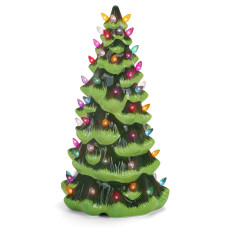 Milltown Merchants Ceramic Christmas Tree Tabletop Christmas Tree With Lights 13 Green Christmas Treemulticolored Lights