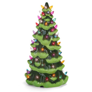 Milltown Merchants Ceramic Christmas Tree Tabletop Christmas Tree With Lights 13 Green Christmas Treemulticolored Lights