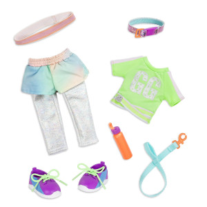 Glitter Girls Lets Go For A Run Dog Walking Outfit With Leash Collar And Hair Band 14Inch Doll Clothes And Accessories F