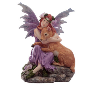 Puckator Fairy Figurine Amethyst Flower With Fawn