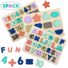 Wooden Puzzles For Toddlers Kesletney Wooden Alphabet Number Shape Learning Puzzles For Kids Preschool Educational Toys Gift F