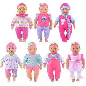 Doll Clothes 7 Sets Doll Playtime Outfits Clothes Hat Headband Fits For 10 Inch Baby Dolls 12 Inch New Born Baby/Alive Baby Dolls 14 Inch Dolls (No Doll)