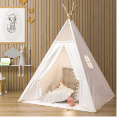 Gamenote Teepee Tent For Kids Indoor Tents With Mat Inner Pocket Unique Reinforcement Part Foldable Play Tent Canvas Tipi Ch