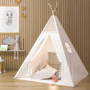 Gamenote Teepee Tent For Kids Indoor Tents With Mat Inner Pocket Unique Reinforcement Part Foldable Play Tent Canvas Tipi Ch