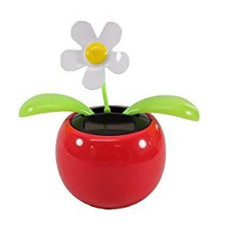 Navillus Solar Powered Dancing Flower Lily Rose Sunflower Petunia Office Desk Car Decor White Daisy Red Pot