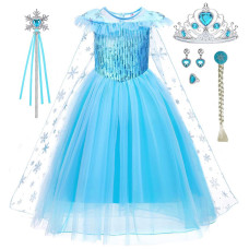 Itvti Elsa Costume For Girls Toddler Elsa Dress Princess Halloween Birthday Outfit Blue Party Dress Up With Accessories 78 Yea