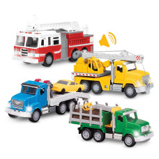 Driven By Battat Construction Vehicles For Kids Toddler Trucks Set Of 4 Toy Trucks Lights Sounds Cars Trucks Micro