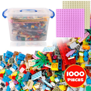 Liberty Imports 1000 Pcs Bucket Of Mini Building Bricks Playset With Base Plates 16 Color Classic And Pastel Mix Blocks Set In