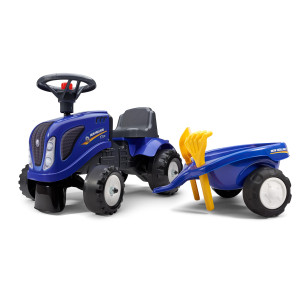 Falk New Holland Rideon And Pushalong Tractor With Trailer And Tools 1 Year