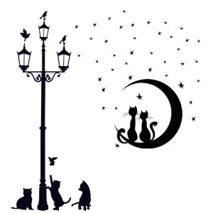 Vinfutur 2 Sets Cats Wall Stickers Lamp Cat & Cats Moon Stars Wall Decals Self Adhesive Pvc Cute Animal Theme Diy Wall Arts For Kids Room Living Room Bedroom Stairs Removeable Wall Stickers