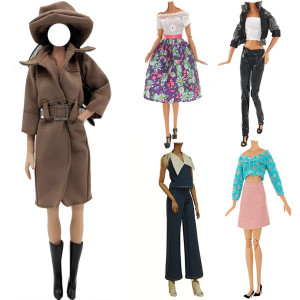 Doll Clothes 5 Sets Outfits Spring Dresses Pants Windbreaker Hat For 115 Inch Dolls Accessories Random Style A