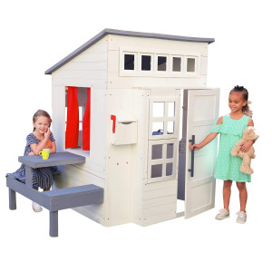 Kidkraft Modern Outdoor Wooden Playhouse With Picnic Table Mailbox And Outdoor Grill White