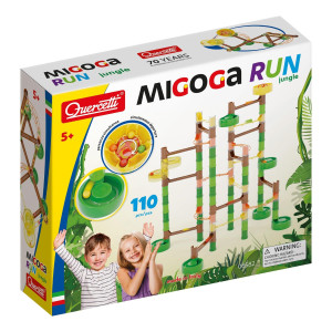 Quercetti Migoga Jungle Marble Run Toy 110 Piece Set With 12 Colored Marbles And Multistart For Simultaneous Launches Promot