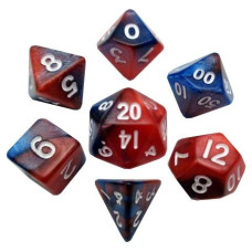 Metallic Dice games LIc412 10 mm Mini Dice Set of 7 - Red & Blue with White Numbers