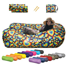 Nevlers 2 Pack Inflatable Loungers With 3 Side Pockets Travel Bags Love Rainbow Hearts Waterproof Portable Great Eas