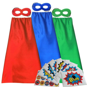 Adjoy 3 Pack Superhero Capes And Masks For Kids Christmas Superhero Party Dress Up Costume Red Green Blue