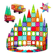Neoformers Magnetic Tiles Toy With 2 Cars 110 Pcs 3D Magnet Building Blocks Set For Kids Stem Educational Preschool Magnet Toys For Toddlers Boys Girls 3-8 Year Old