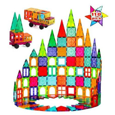 NEOFORMERS Magnetic Tiles, 110 Pcs 3D Magnet Building Blocks Set for Kids, STEM Educational Preschool Magnet Toys for Toddlers Boys Girls 3 4 5 6 7 8 Year Old with 2 Cars