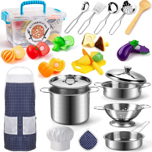 Kodatek Play Kitchen Accessories Kids Kitchen Pretend Play Toys Kitchen Set With Stainless Steel Cooking Utensils Cookware Pot